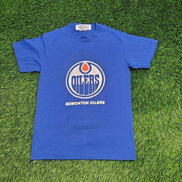 Vintage 90s Edmonton-Oilers Shirt XS/S 17x24 Blue - Picture 1 of 14